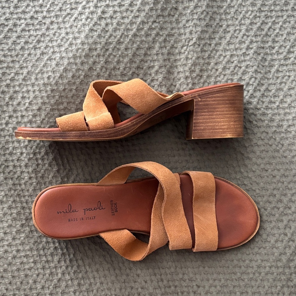 Mila Paoli Brown Suede Block Heel Sandals